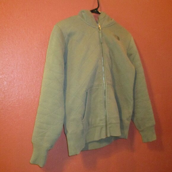 North Face Woman Small Petite Green White Full Zip Pockets Outdoor Hooded Jacket - Picture 2 of 9